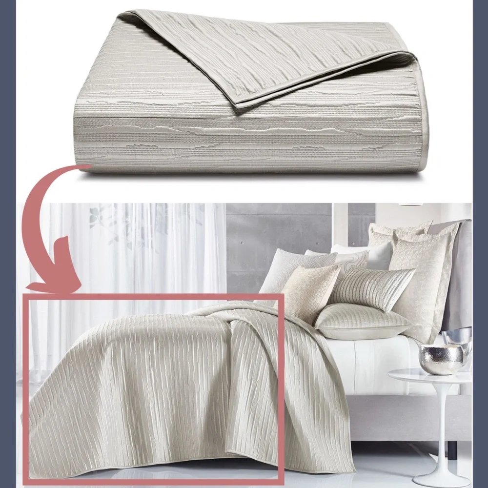 NIB Hotel Collection Silverwood Full/Queen Quilted Coverlet‎ Blanket